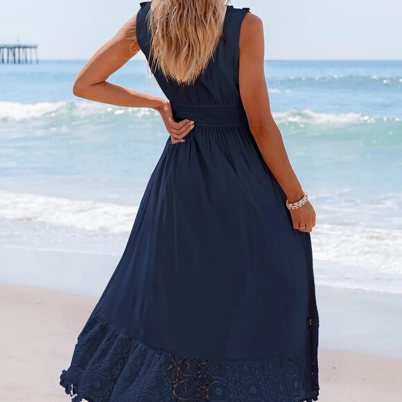Cupshe Navy Lace & Tassel Sleeveless Midi Dress Size M | NWT - Picture 2 of 4